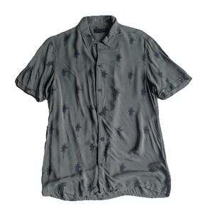 All Saints Men's Hawaiian Shirt Small Green Palm Trees Button Down Short Sleeves